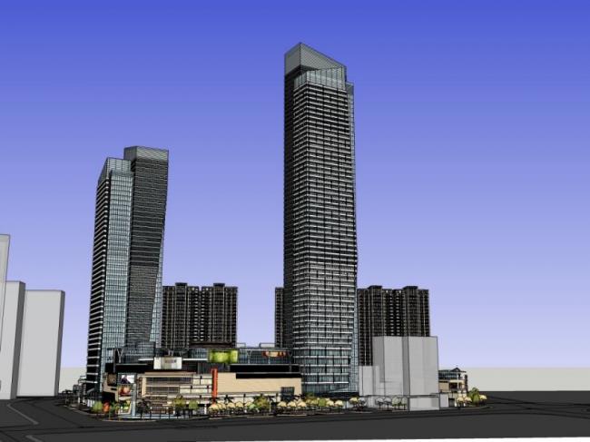SketchUp Model of a Modern Super High-Rise Commercial Complex Featuring Offices, Hotel, and Residential Spaces