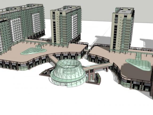 SketchUp Model: Modern Multi-Story Commercial and Residential Complex