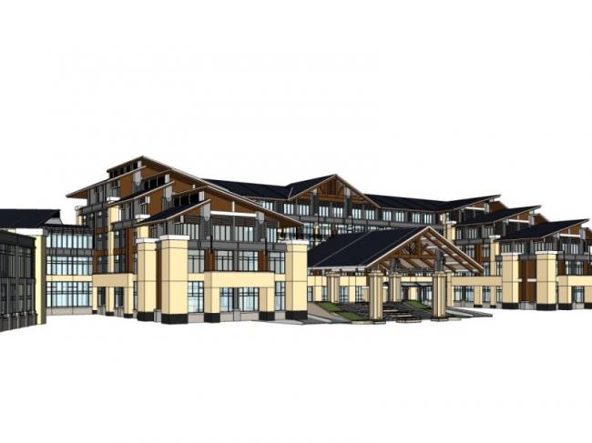 SketchUp Multi-Story Hotel Model Featuring Traditional Chinese Architecture