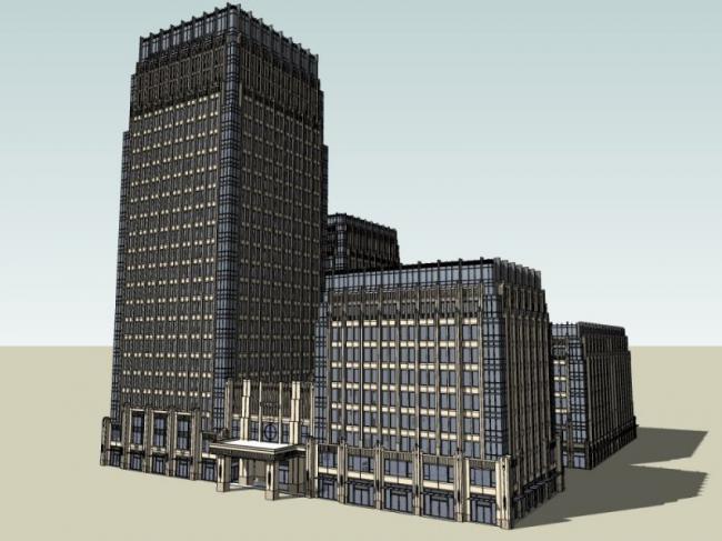 Modern Multi-Story Office Building Model in SketchUp
