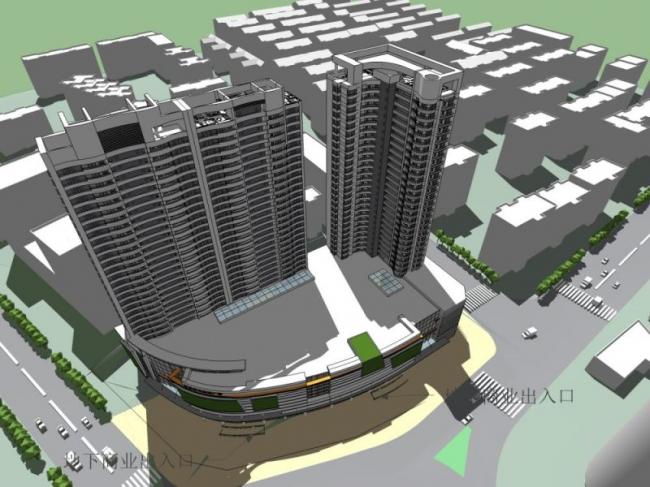 SketchUp Model of a Modern High-Rise Commercial and Residential Complex