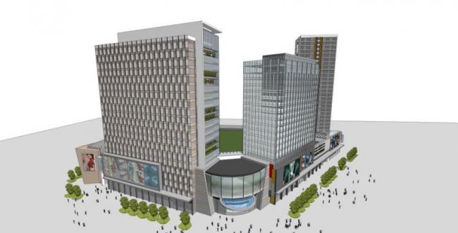 SketchUp Complex Model: Multi-Story Modern High-Rise Office and Residential Building