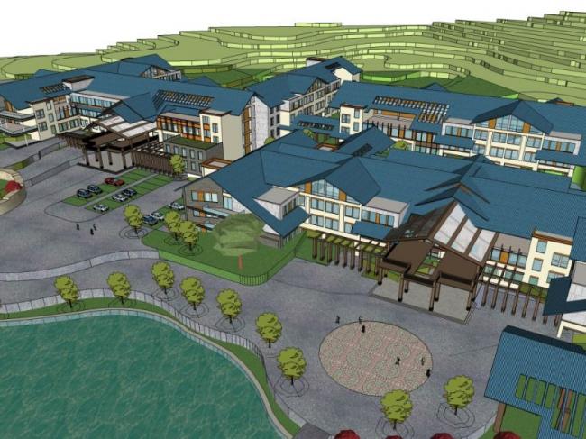 SketchUp Multi-Story Chinese Style Resort Hotel Model