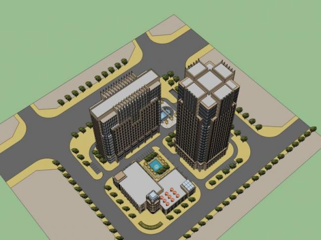 Modern High-Rise Hotel Model in SketchUp