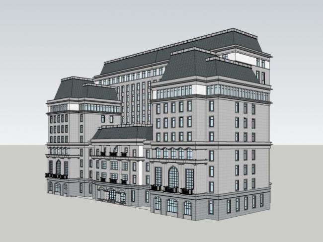 Modern Multi-Story Hotel and Office Building Model in SketchUp
