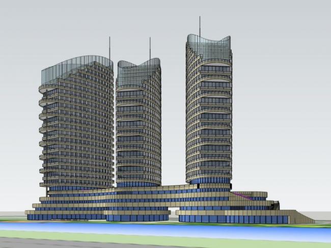 SketchUp Complex Model: Multi-Story Modern Commercial and Residential Building
