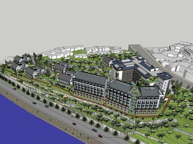 SketchUp Multi-Story Mountain Hotel Model with Chinese Architectural Style