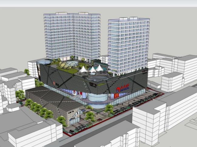 SketchUp Model: Multi-Story Modern Commercial and Residential Complex