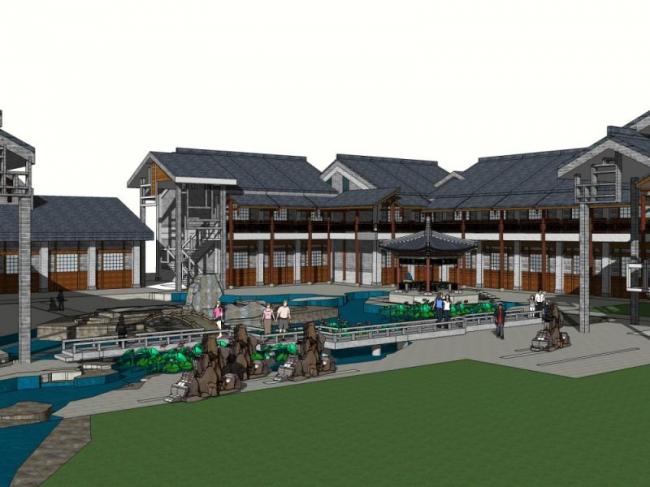 SketchUp Multi-Story Hotel Model Featuring Traditional Chinese Design