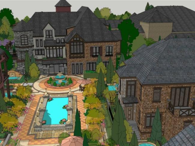 Classic Multi-Story Resort Hotel Model in SketchUp