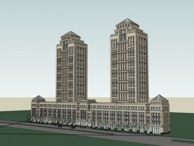 SketchUp Complex Model: Multi-Story Urban Residential and Commercial Complex in Classical Style