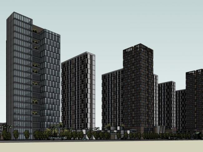 SketchUp Complex Model: Modern Super High-Rise Urban Residential and Office Development