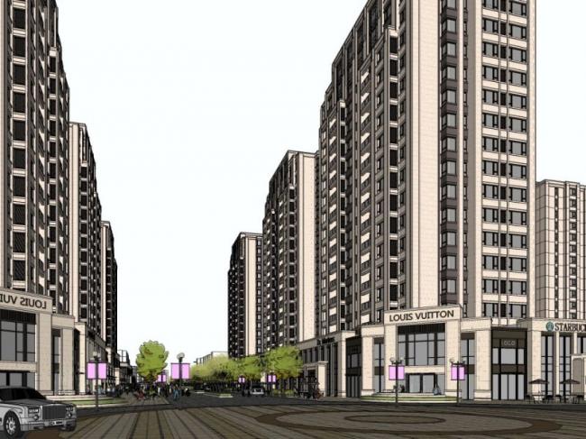 SketchUp Model of a Classical High-Rise Residential Building with Ground Floor Commercial Space