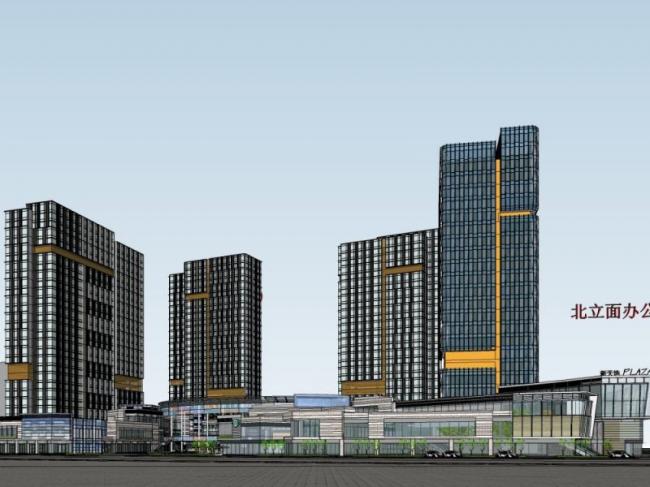 SketchUp Complex Model: Multi-Story Modern Commercial, Residential, and Office Building