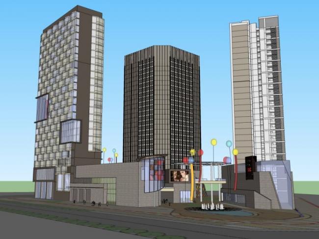 SketchUp Complex Model: Multi-Story Modern Commercial, Residential, and Office Building