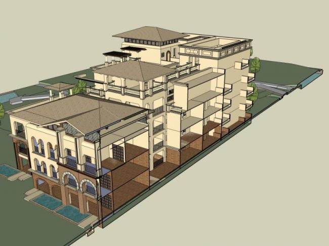 SketchUp Model of a Multi-Story Southeast Asian Resort Hotel