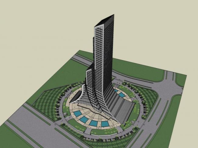 SketchUp Complex Model: Modern Super High-Rise Urban Office Complex