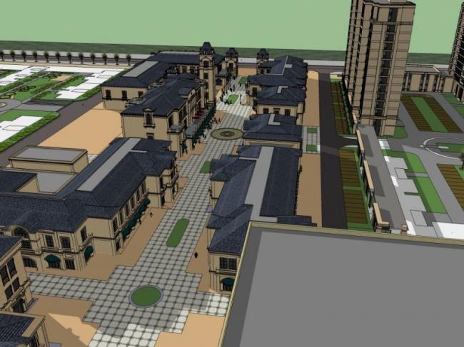 SketchUp Complex Model: Multi-Story Commercial, Residential, and Office Building in Classical Style