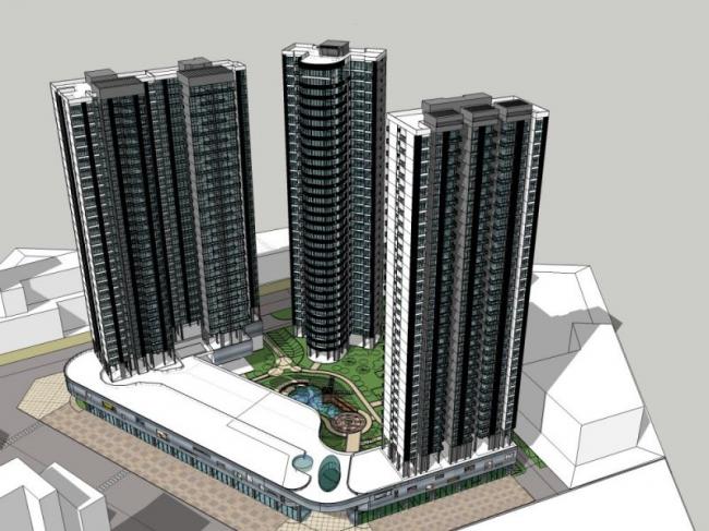 SketchUp Model: Modern High-Rise Residential Building with Ground-Floor Commercial Space