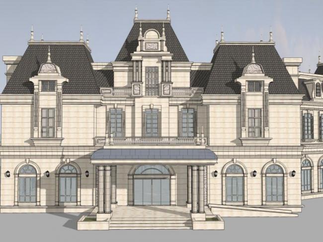 SketchUp Business Model: Multi-Story Classical Style Clubhouse Design
