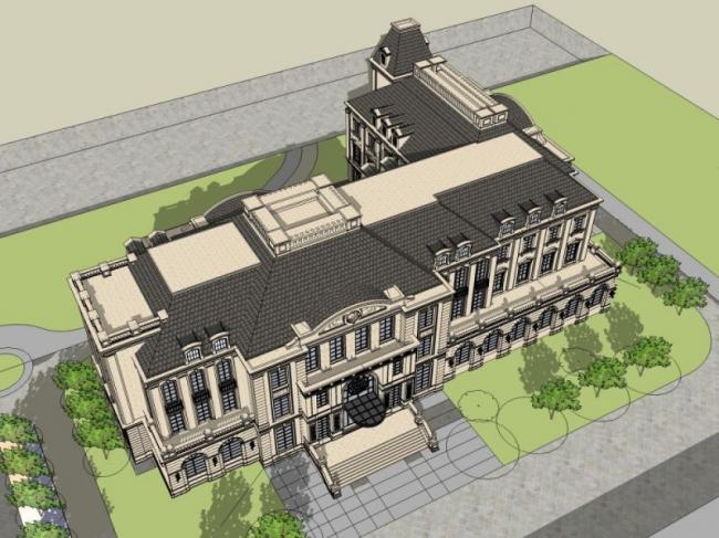 SketchUp Business Model: Multi-Story Classical Style Clubhouse Design