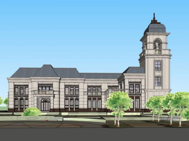 SketchUp Business Model: Multi-Story Classical Style Clubhouse Design