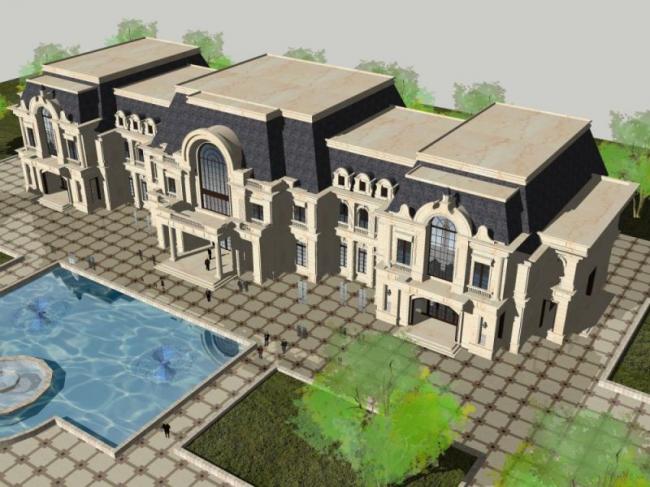 SketchUp Business Model: Multi-Story Classical Style Clubhouse Design