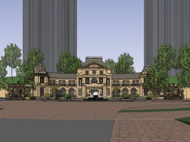 SketchUp Business Model: Multi-Story Classical Style Clubhouse Design