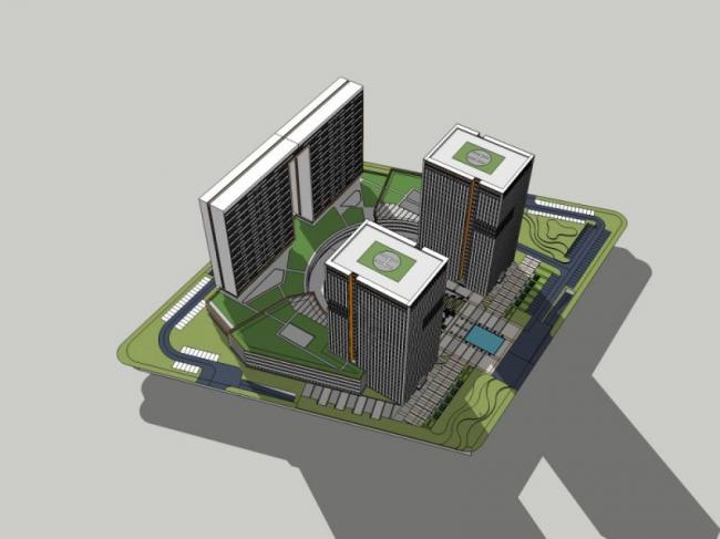 SketchUp Model of a Modern Super High-Rise Commercial, Office, and Residential Complex