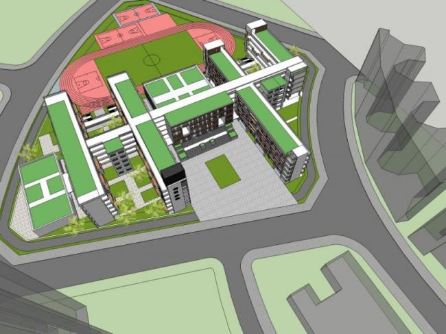 Modern Multi-Story Elementary School Campus Design in SketchUp