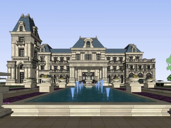 SketchUp Business Model: Multi-Story Classical Style Clubhouse Design