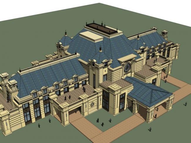 SketchUp Business Model: Classical Multi-Story Clubhouse Design