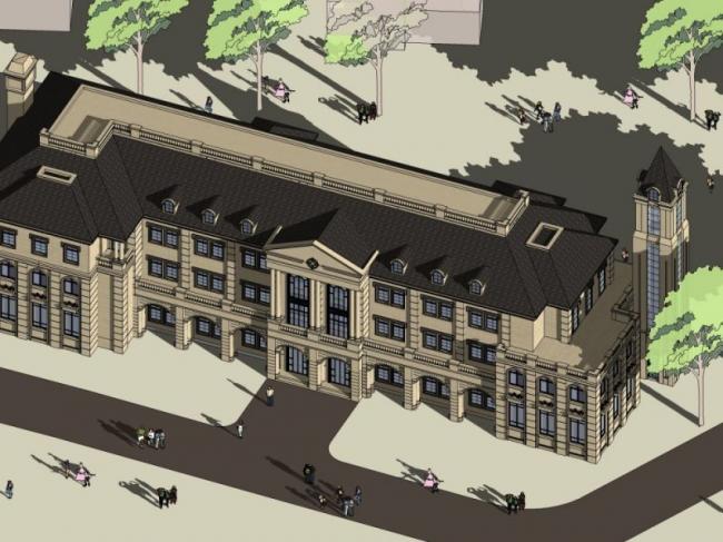 SketchUp Business Model: Multi-Story French Classical Style Clubhouse
