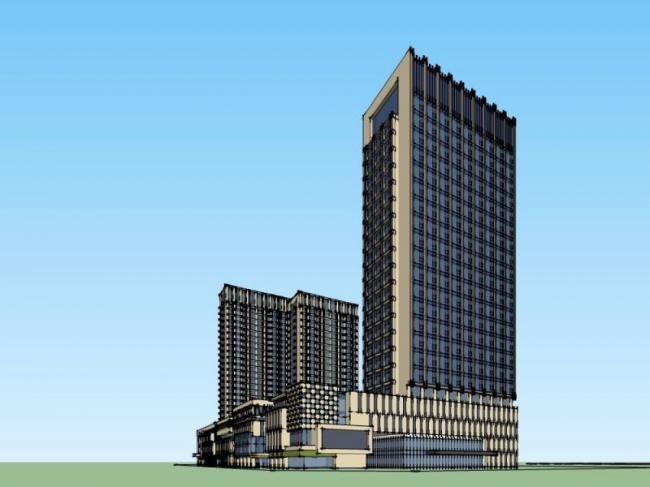 SketchUp Complex Model: Multi-Story Classical Commercial, Residential, and Office Building