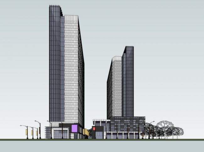 SketchUp Model of a Modern Super High-Rise Commercial Complex with Offices and Hotel