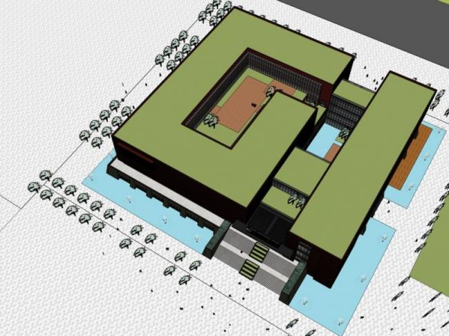 SketchUp Cultural Model: Multi-Story Exhibition Hall with Modern Architectural Design