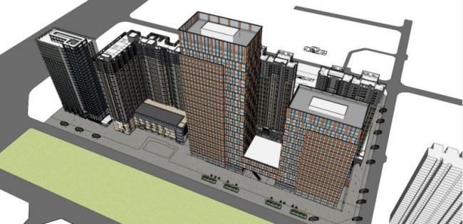 SketchUp Complex Model: Multi-Story Modern High-Rise Residential and Office Building