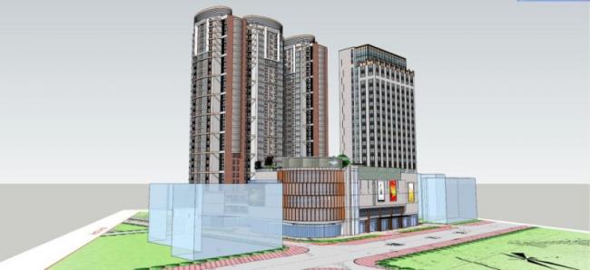 SketchUp Model of a Modern Super High-Rise Commercial, Residential, and Office Complex