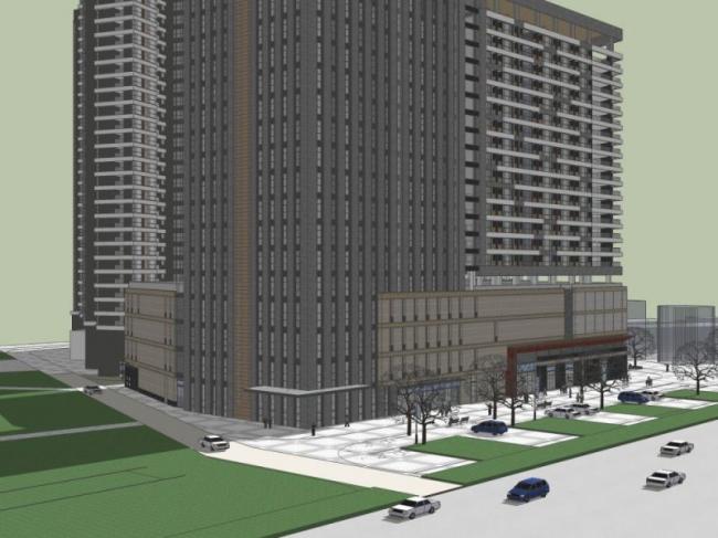 SketchUp Complex Model: Modern Super High-Rise Residential and Office Building