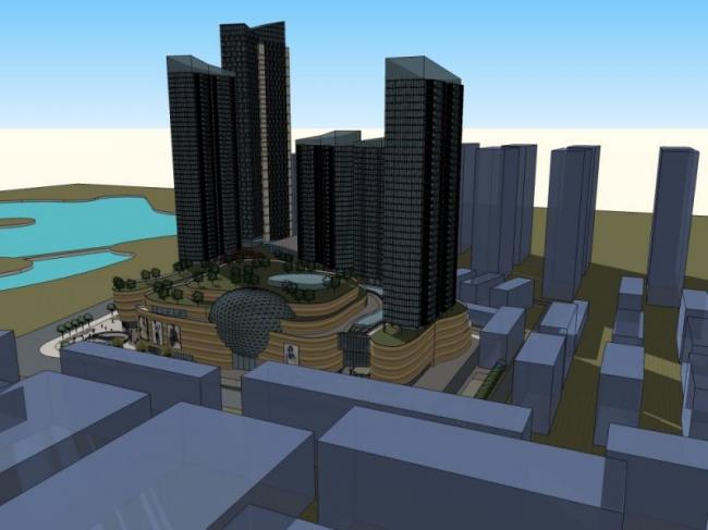 SketchUp Model of a Modern Super High-Rise Commercial, Residential, and Office Complex