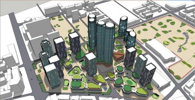 SketchUp Model of a Modern Super High-Rise Complex Featuring Commercial, Residential, Office, and Hotel Spaces