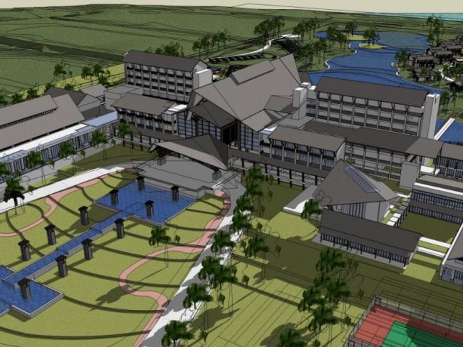 SketchUp Model of Shenzhen Yinxiu Shanju: Multi-Story Chinese-Style Hotel