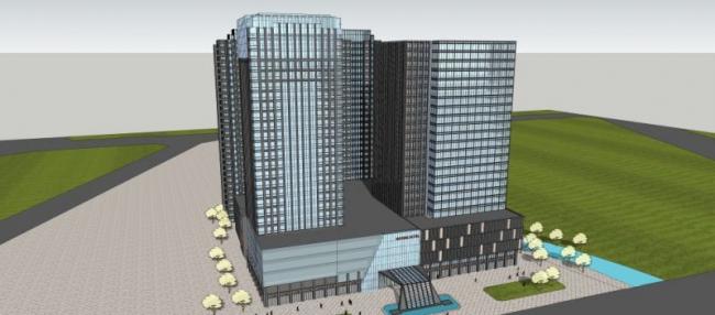 SketchUp Complex Model: Modern Multi-Story Commercial, Office, and Residential Building
