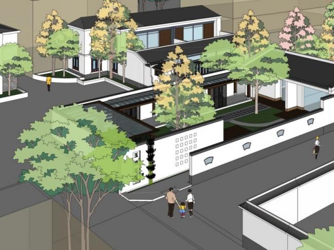 SketchUp Business Model: Modern Chinese-Style Low-Rise Clubhouse Design
