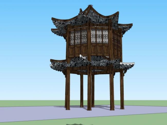 Chinese-Style Pavilion Sketch Model in SketchUp