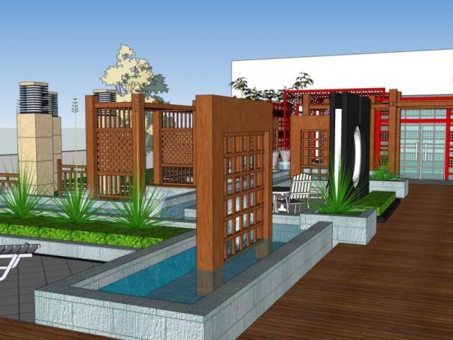 SketchUp Landscape Design: Roof Garden with Modern Chinese Style