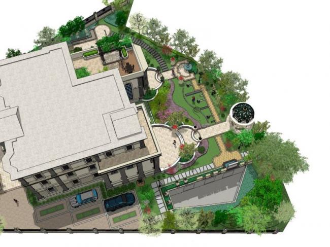 SketchUp Landscape Design: Classical Villa Courtyard Model