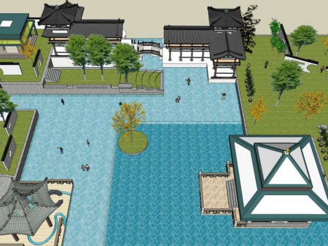 SketchUp Landscape Design: Water Park, Waterfront, and Modern Chinese Style