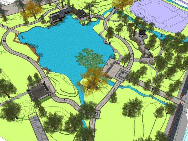 SketchUp Landscape Model: Chinese-Style Park Design