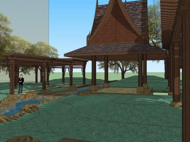 SketchUp Landscape Model: Corridor Design Inspired by Modern Chinese Style